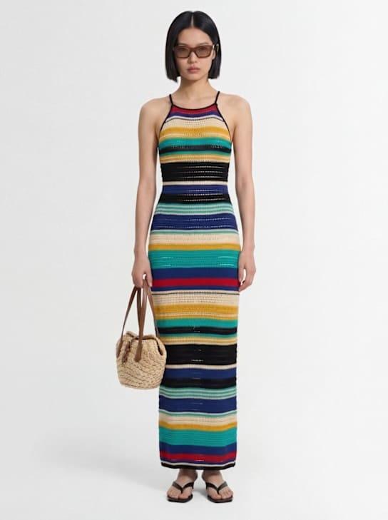 Laneus: Openwork knit cotton maxi dress