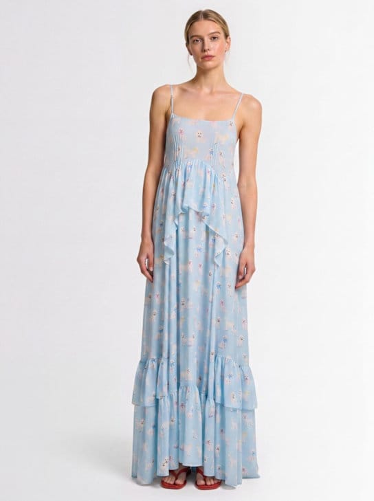 FIORUCCI: Printed ruffled maxi dress
