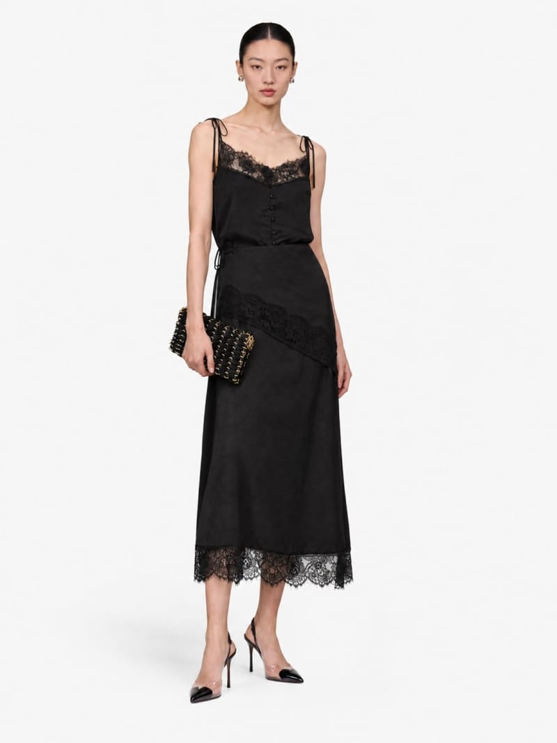 MSGM - Abito lungo in raso con pizzo