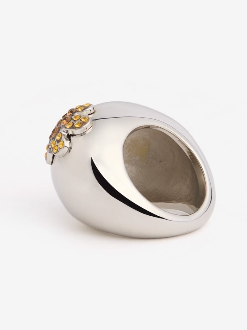 Marni: Crystal flower thick brass ring