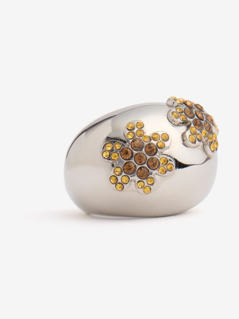 Marni - Crystal flower thick brass ring