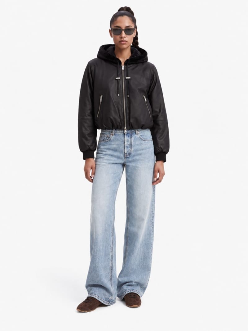 Moose Knuckles - Leather bomber jacket with hood