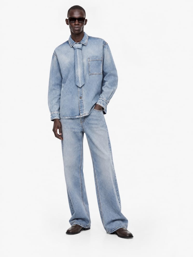 MSGM - Camicia corta in denim con cravatta