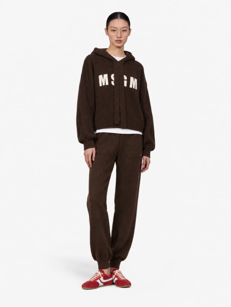 MSGM - Felpa con cappuccio a coste con logo