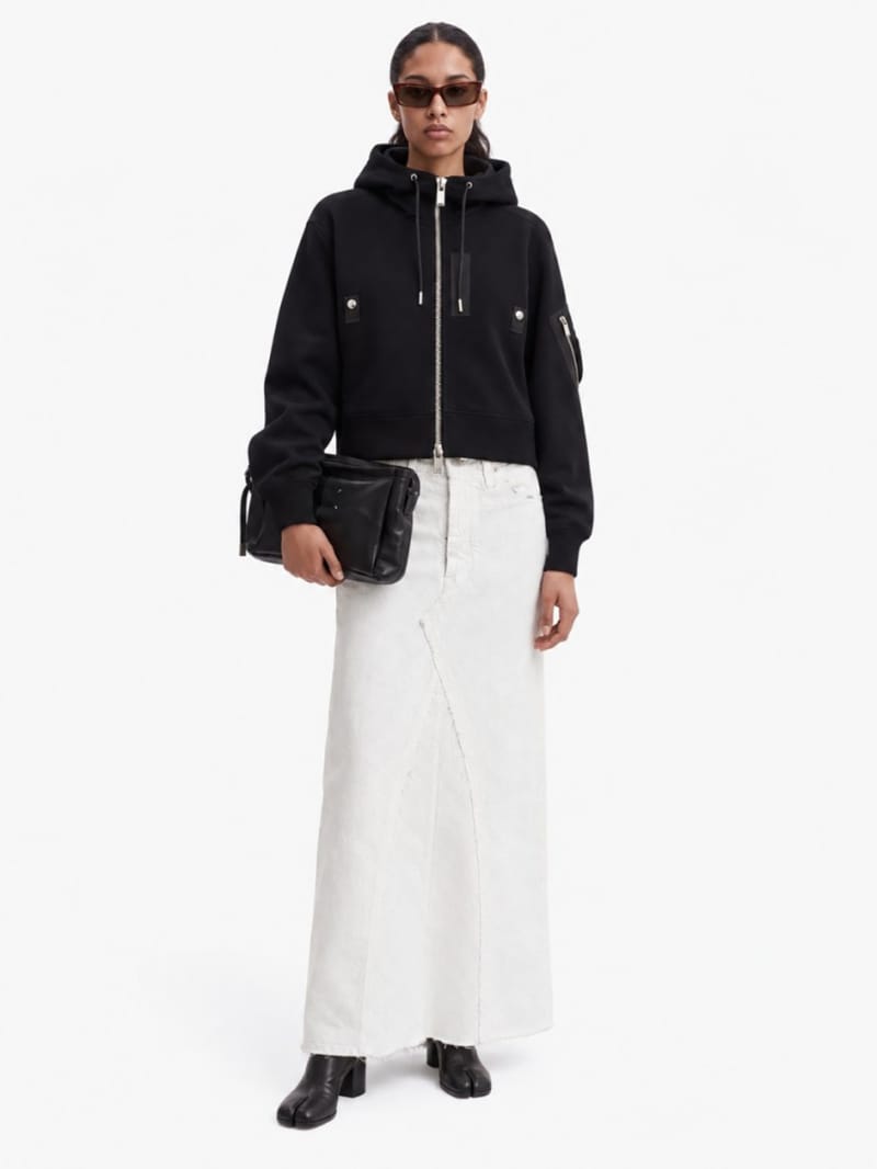 Sacai - Sudadera con capucha recortada de nylon tipo sarga con cremallera