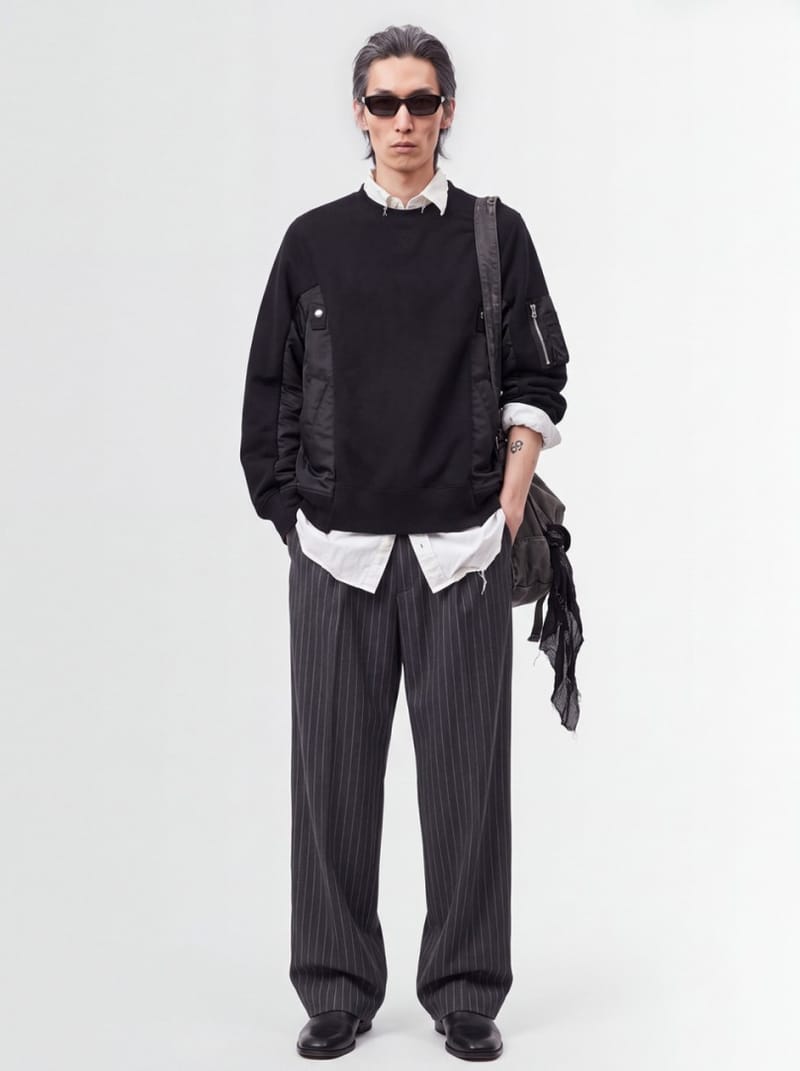 Sacai: 带有尼龙斜纹插片的圆领卫衣