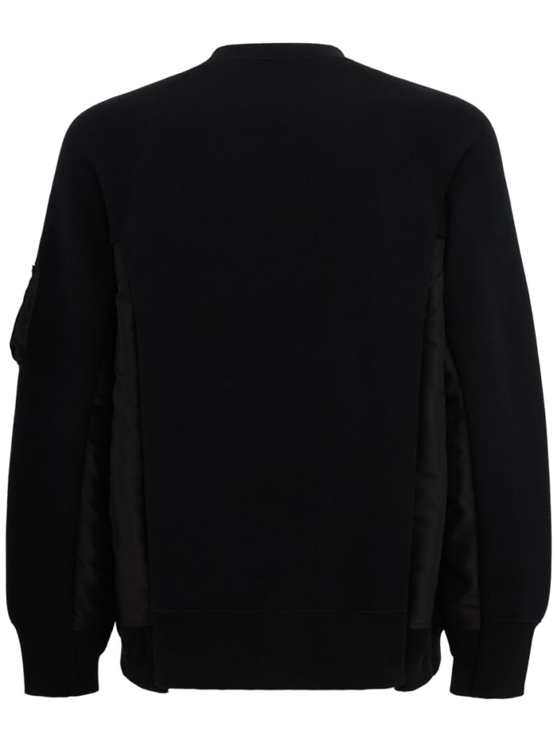 Sacai: 带有尼龙斜纹插片的圆领卫衣