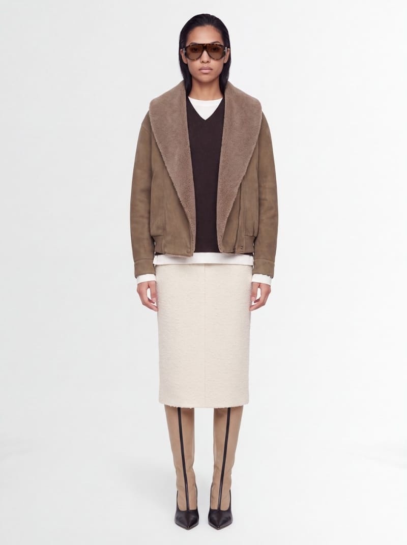 Stella McCartney: Giacca in alter suede bordata di peluche