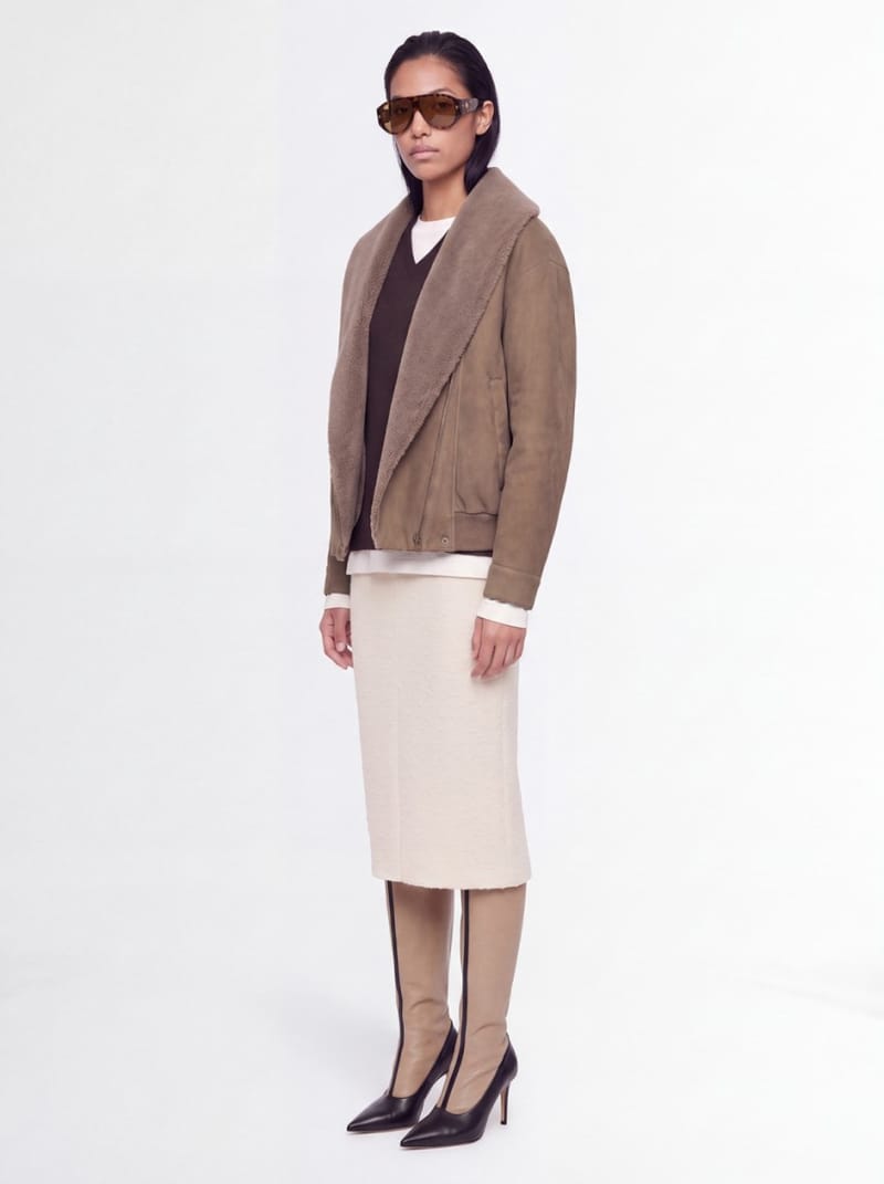 Stella McCartney: Giacca in alter suede bordata di peluche
