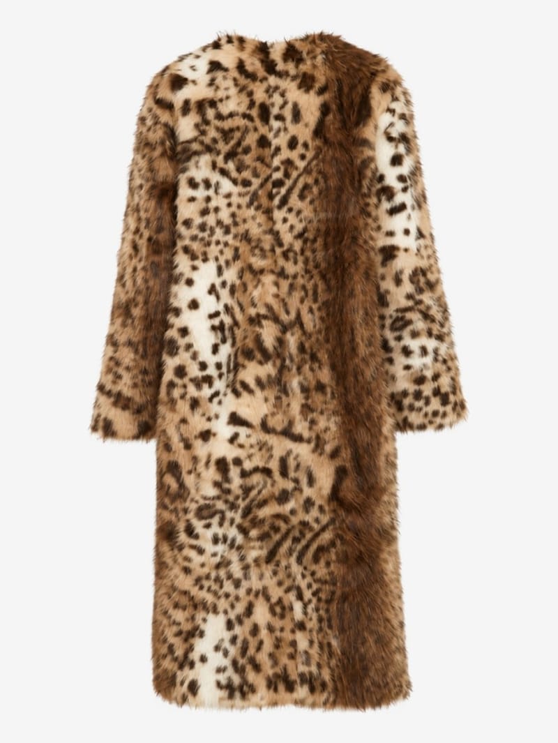 LA PISCINE: Leopard faux-fur long coat