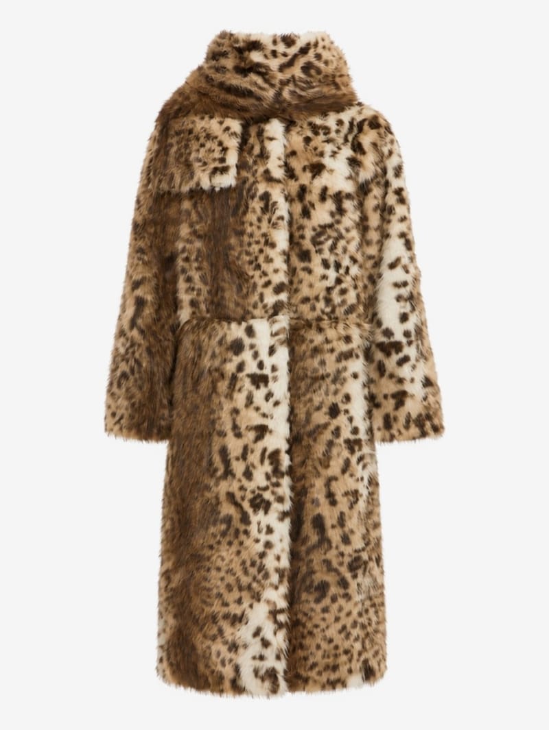 LA PISCINE: Leopard faux-fur long coat