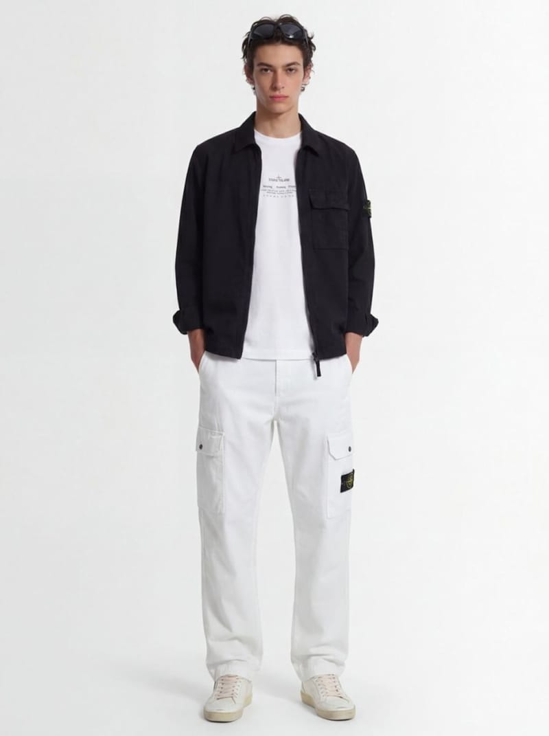 Stone Island - logo棉质拉链衬衫