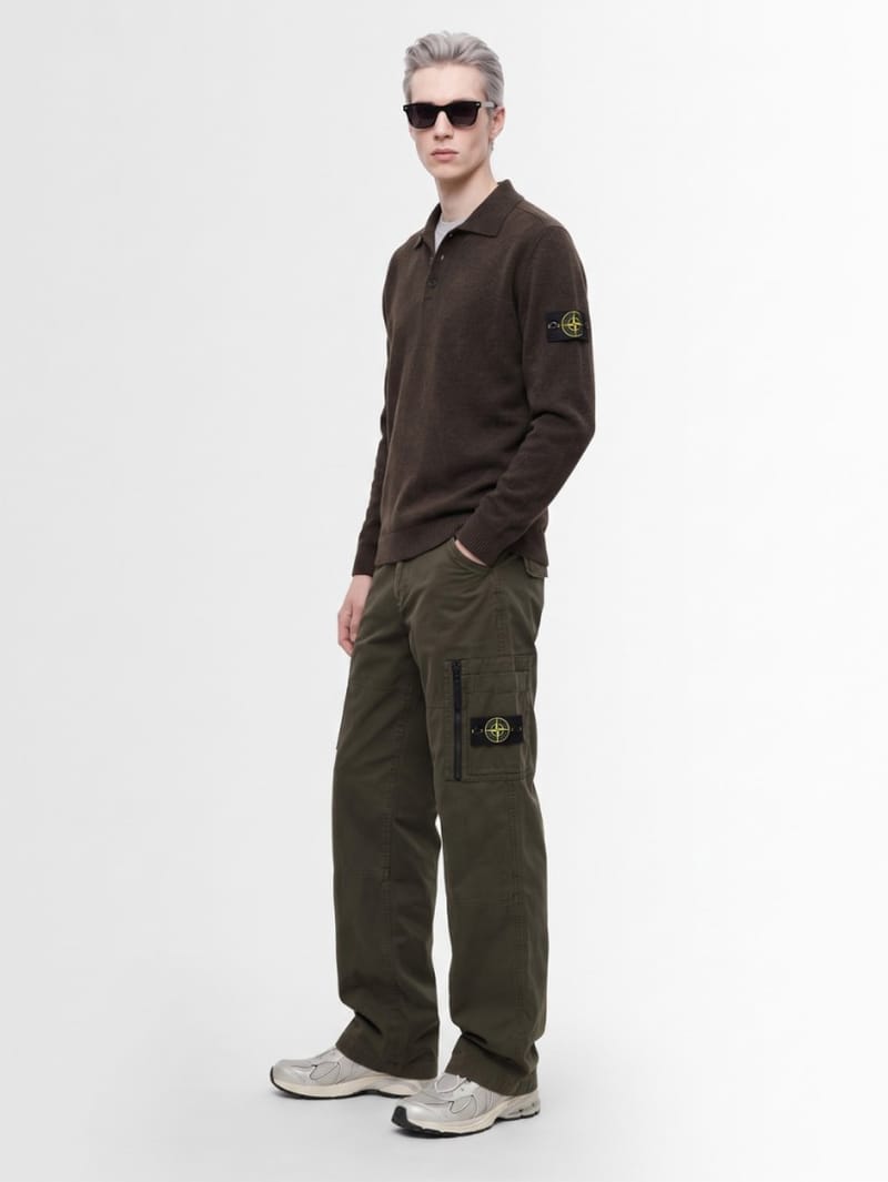 Stone Island: Logo圆领针织POLO毛衣