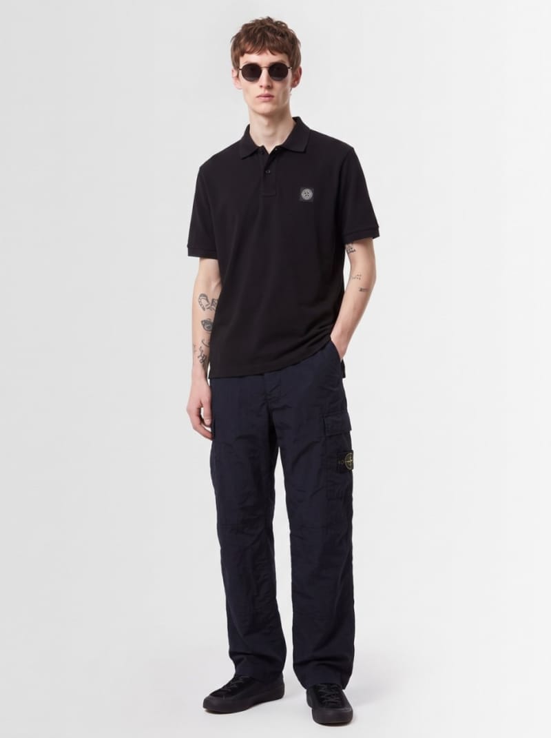 Stone Island - 徽标补丁棉质 polo衫