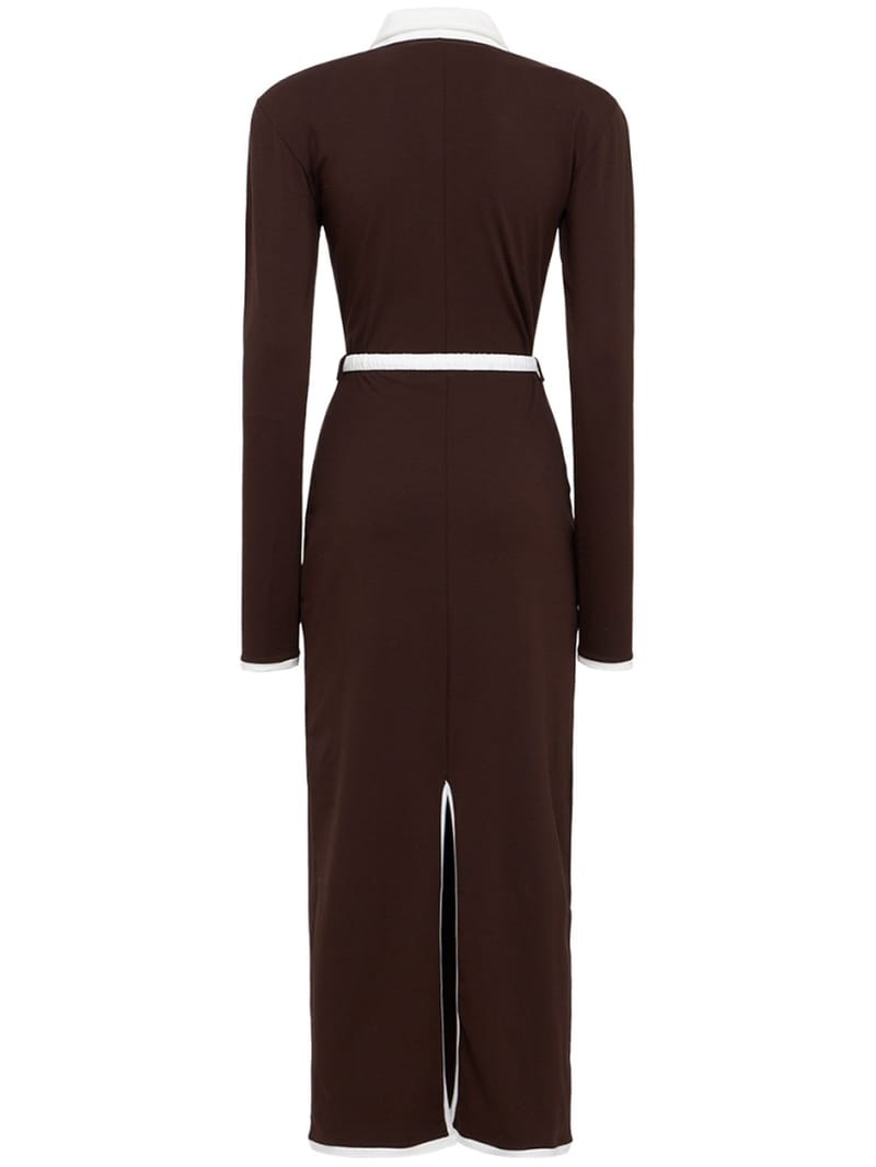 ROWEN ROSE: Abito midi polo in cotone con cintura