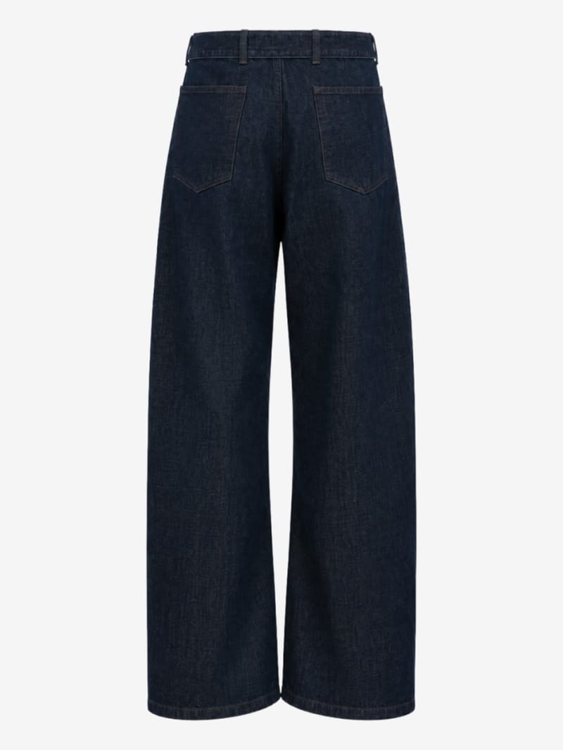 Lemaire: Twisted denim trousers with leather belt