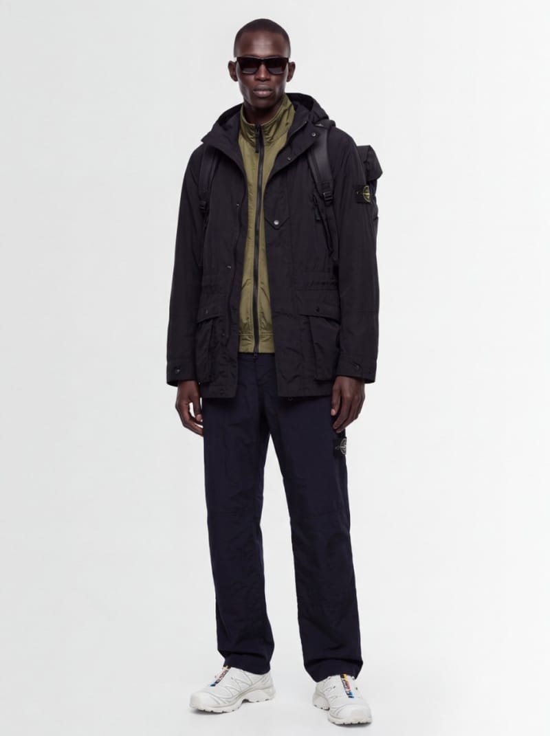 Stone Island - 短款尼龙派克大衣，带可拆卸帽子
