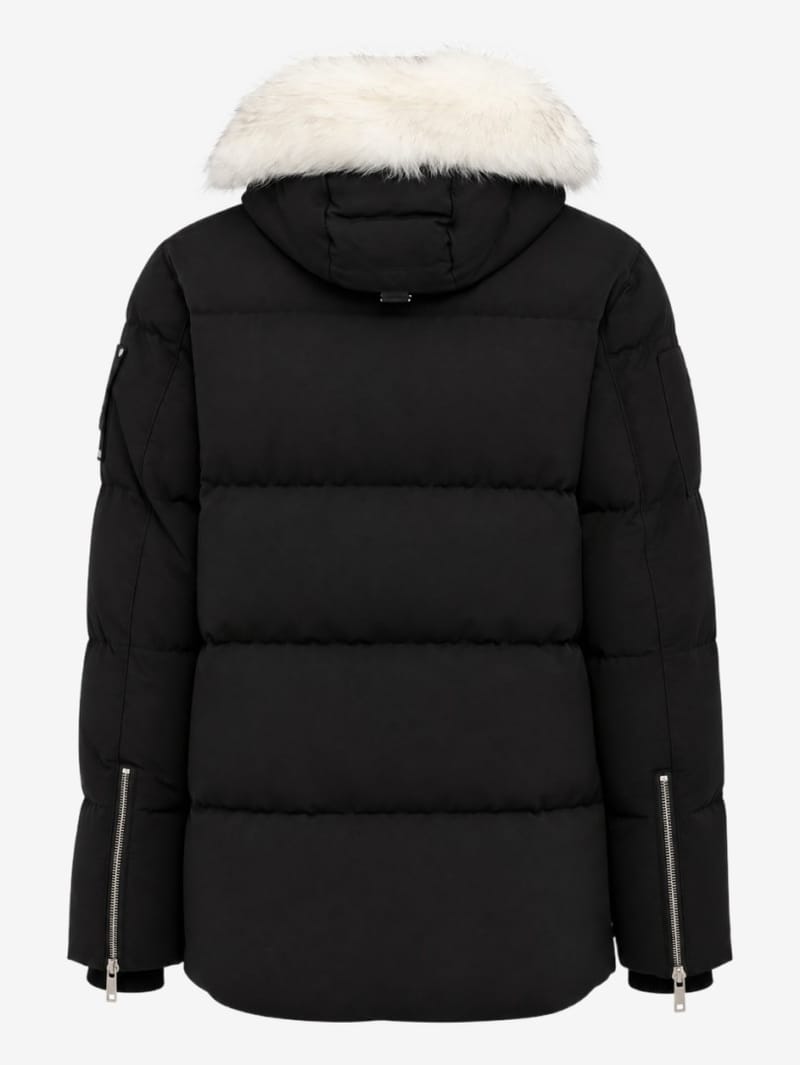 Moose Knuckles: Three-quarter cotton down jacket with shearling