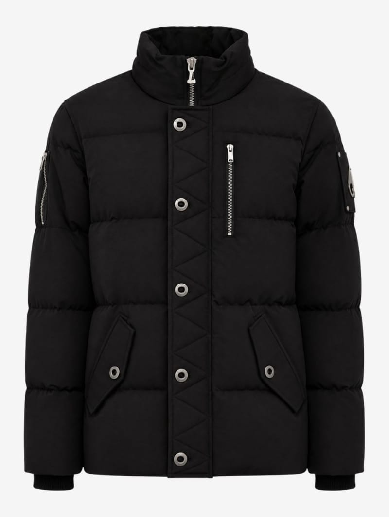 Moose Knuckles: Three-quarter cotton down jacket with shearling