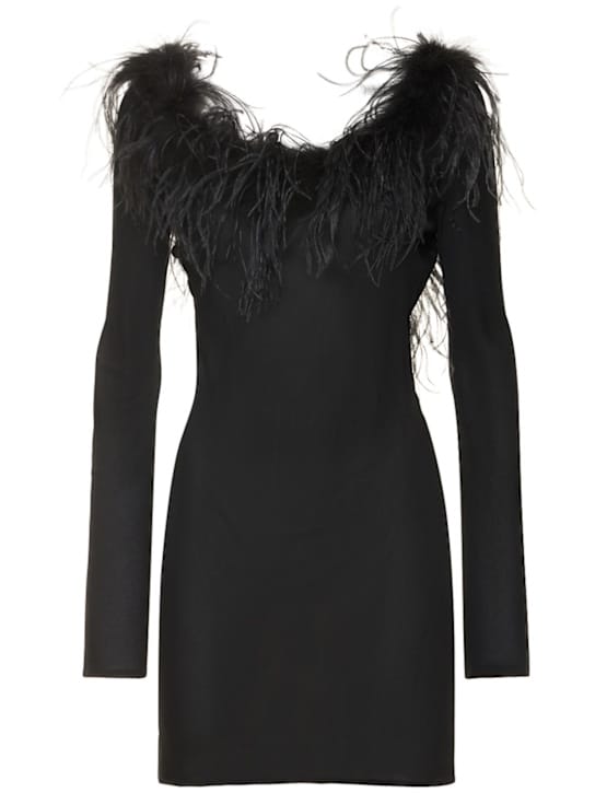 Feather-trimmed mini dress