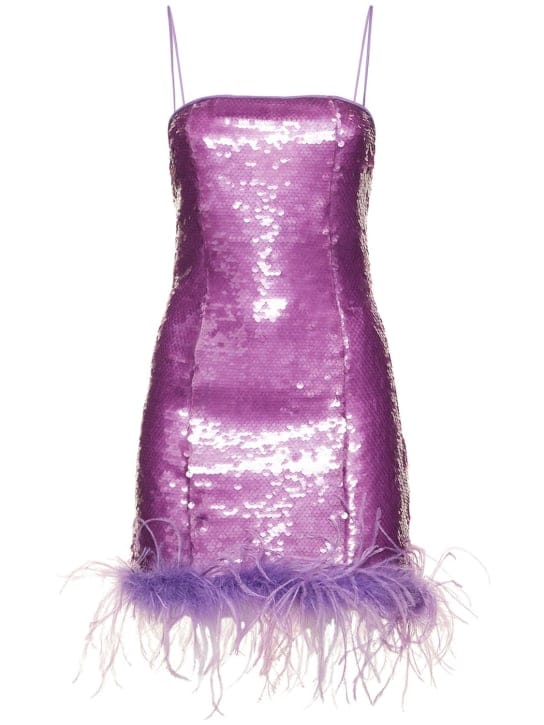 Sequin mini dress with feathers