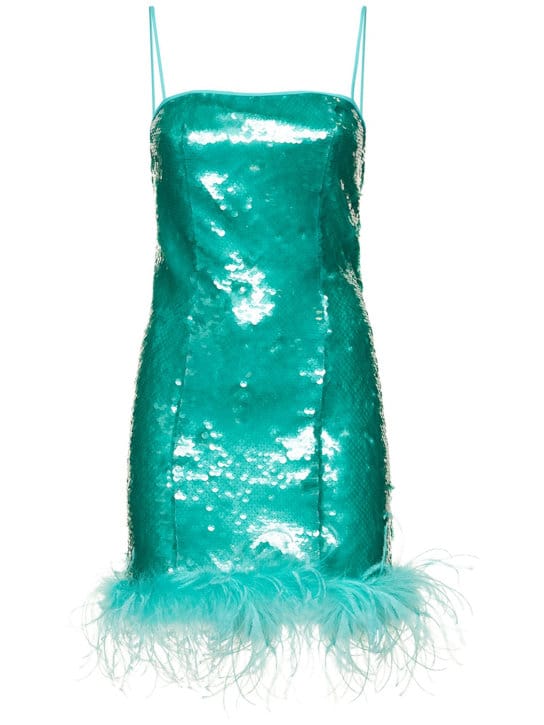 Sequin mini dress with feathers