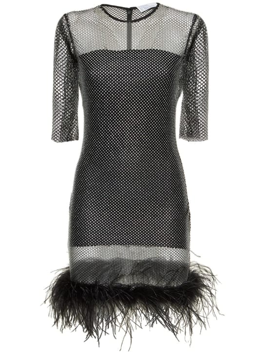 Mini dress with crystals and feathers