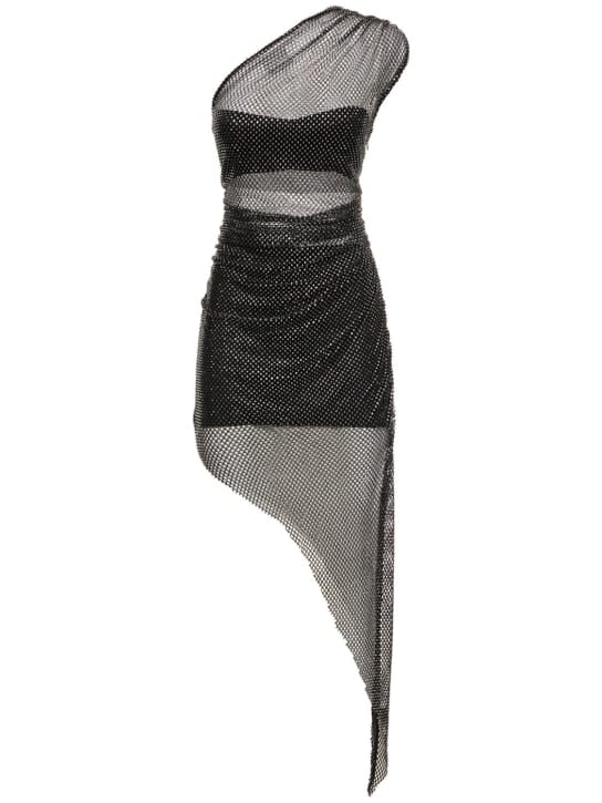 One-shoulder asymmetric dress with crystals