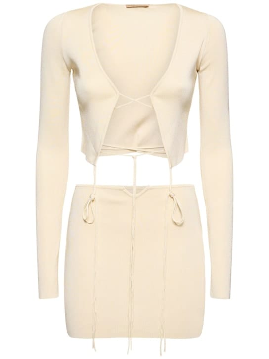 Ribbed knit mini dress with ties