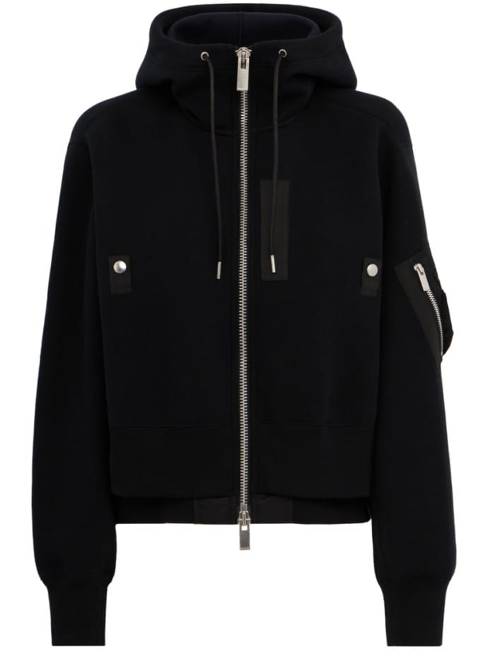 Cropped nylon twill zip-up hoodie