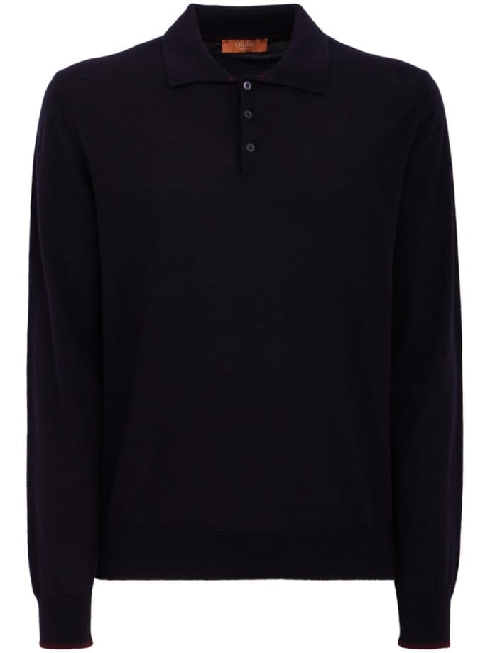 knitted long-sleeve polo shirt