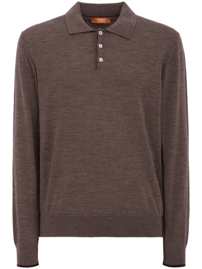 knitted long-sleeved polo shirt