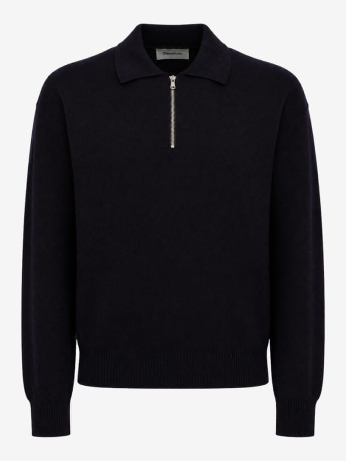 Merino wool knit polo with zip closure