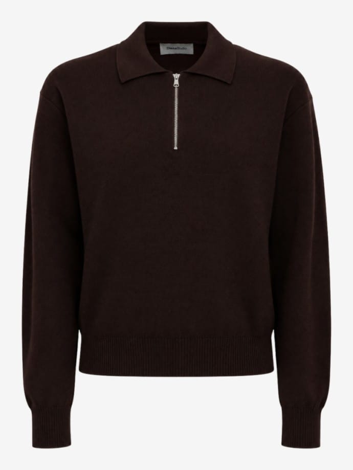 Merino wool knit polo with zip closure