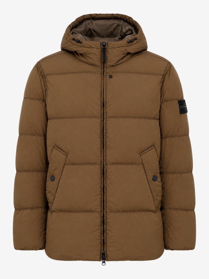 Nylon hooded down jacket