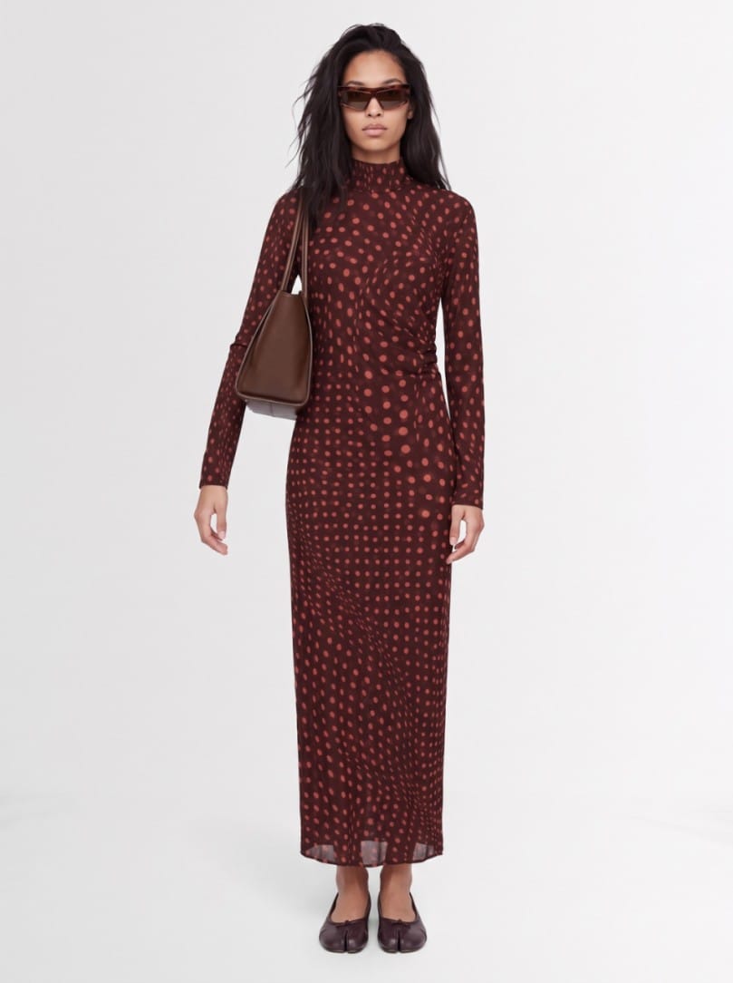 Stella McCartney - Vestido largo de malla con estampado de lunares