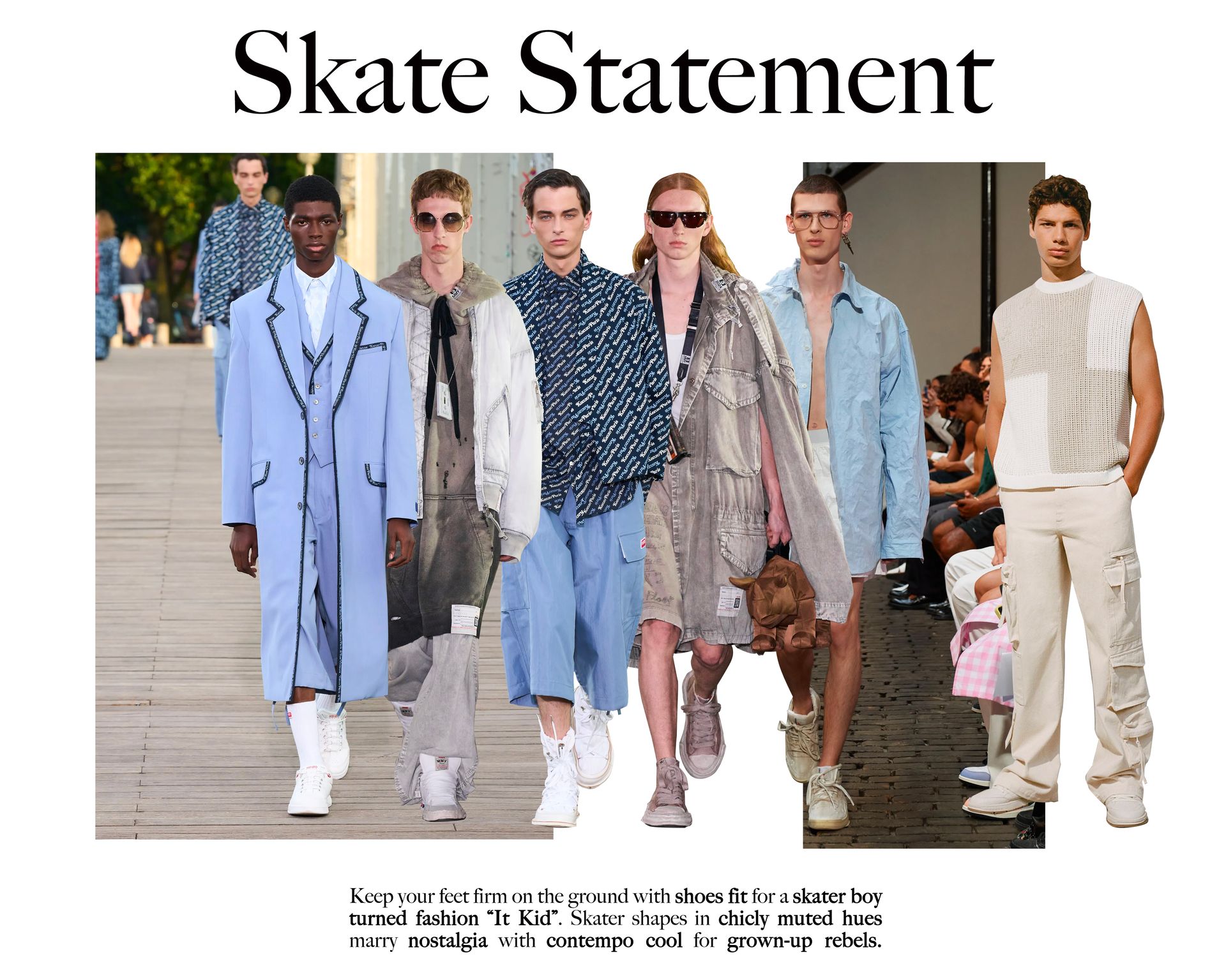 Collage of men's runways with skater shoes sneakers