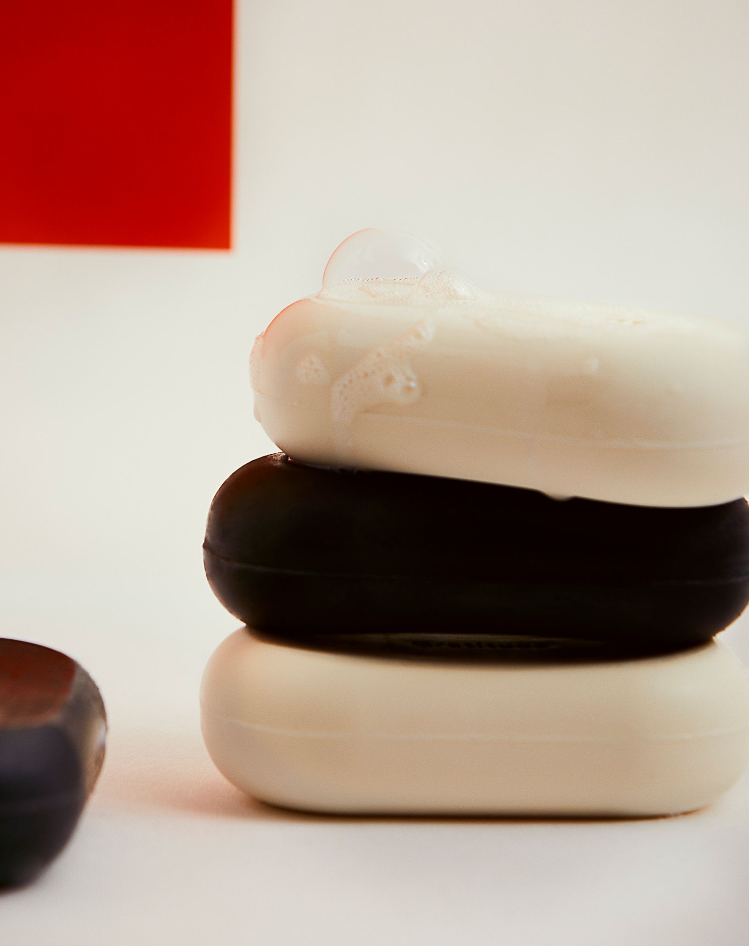 Stack of black and white soaps