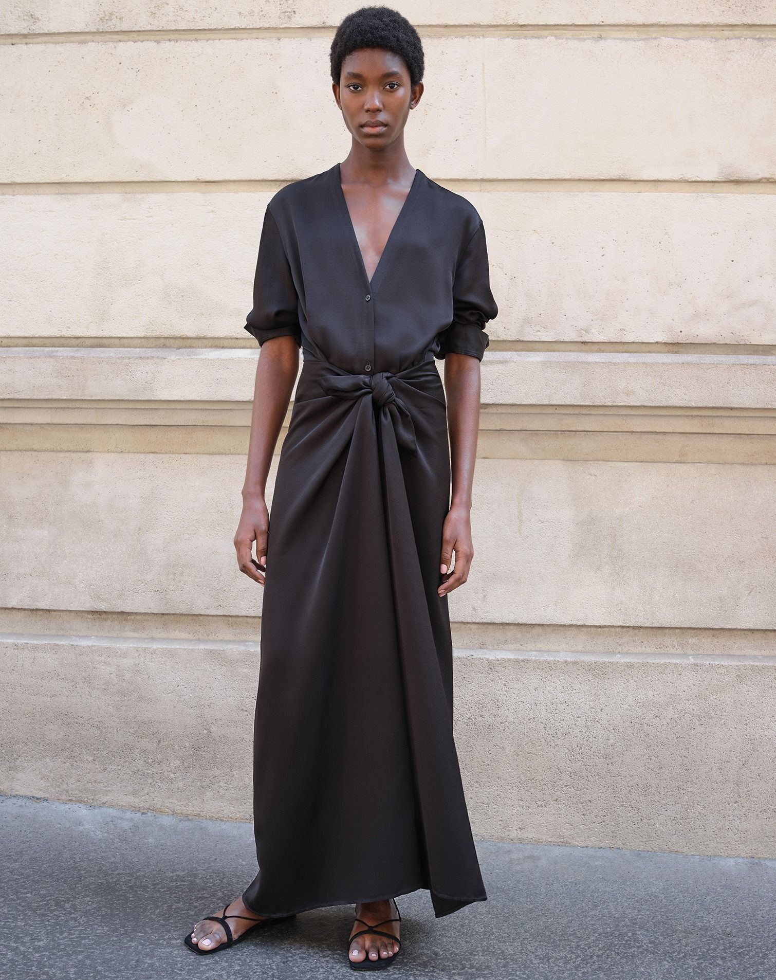 Toteme black satin knot viscose long dress