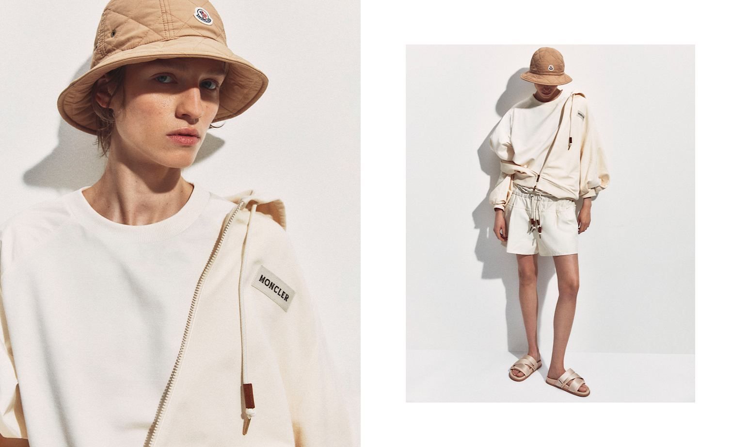 Model wears safari chic look from the Moncler SS 25 collection for Her