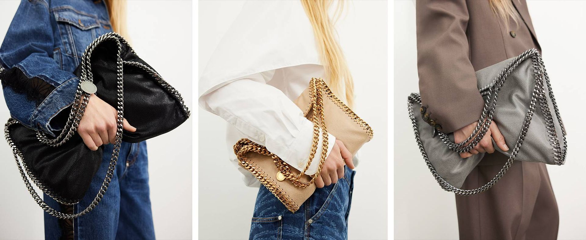 Stella McCartney Falabella Fold-Over Tote black, Falabella Mini Tote Bag Clotted Cream, Falabella Fold-Over Tote Grey