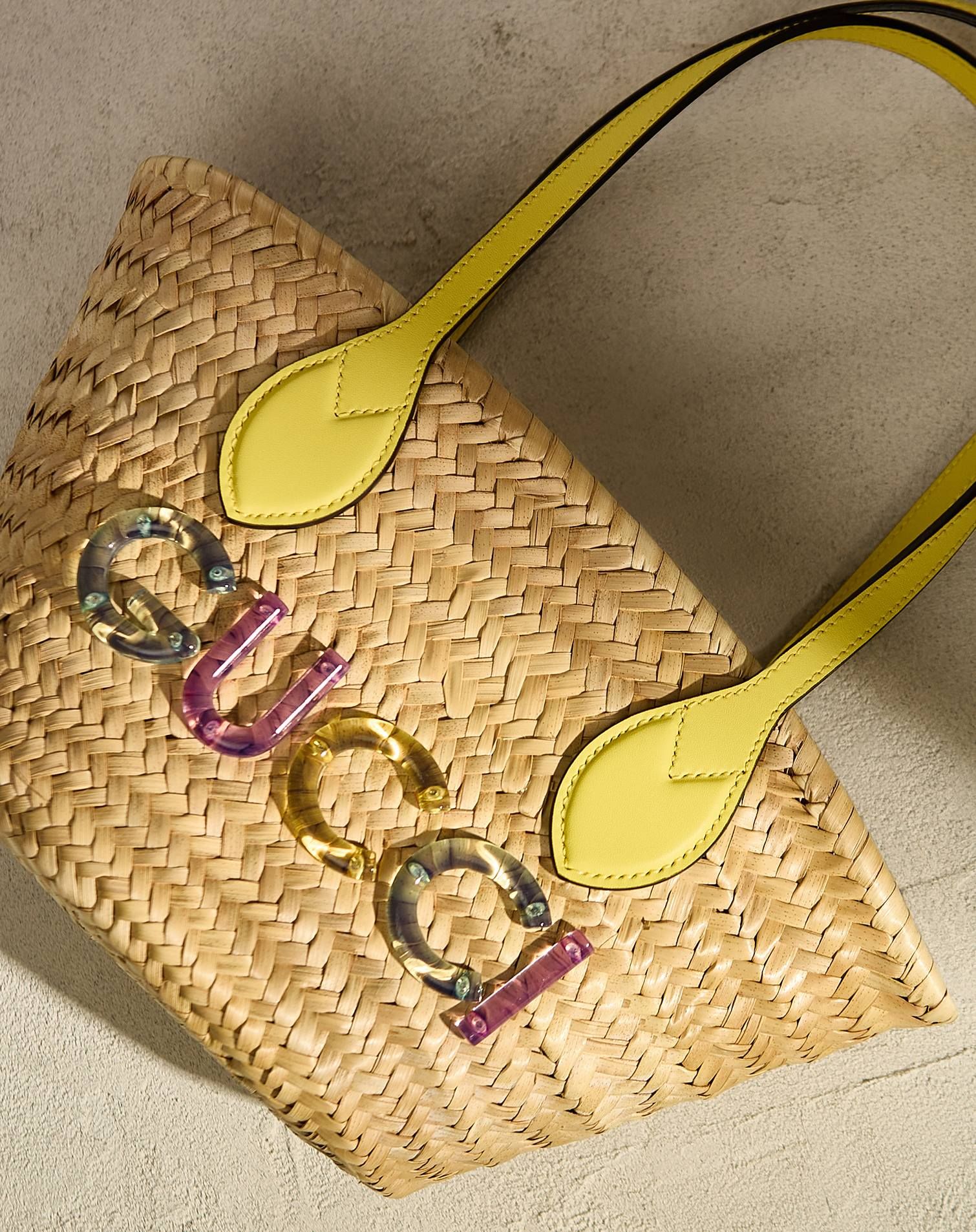 Gucci raffia tote bag with cristal logo