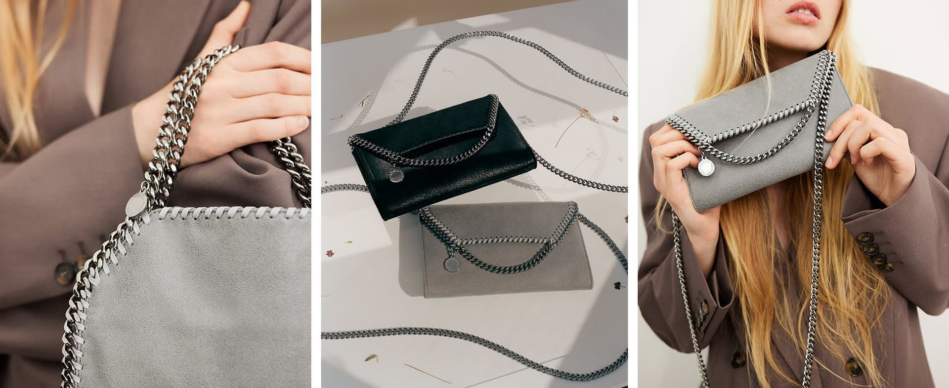 Stella McCartney Falabella Mini Tote Bag Grey, Falabella Wallet Crossbody Bag Black, Falabella Wallet Crossbody Bag Grey