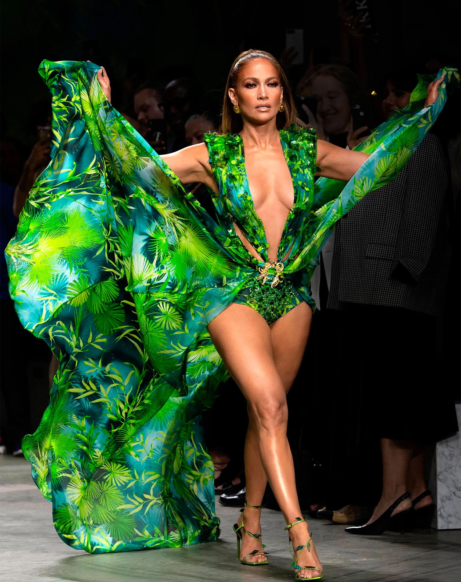 Jennifer Lopez wearing the iconic Versace jungle print dress.