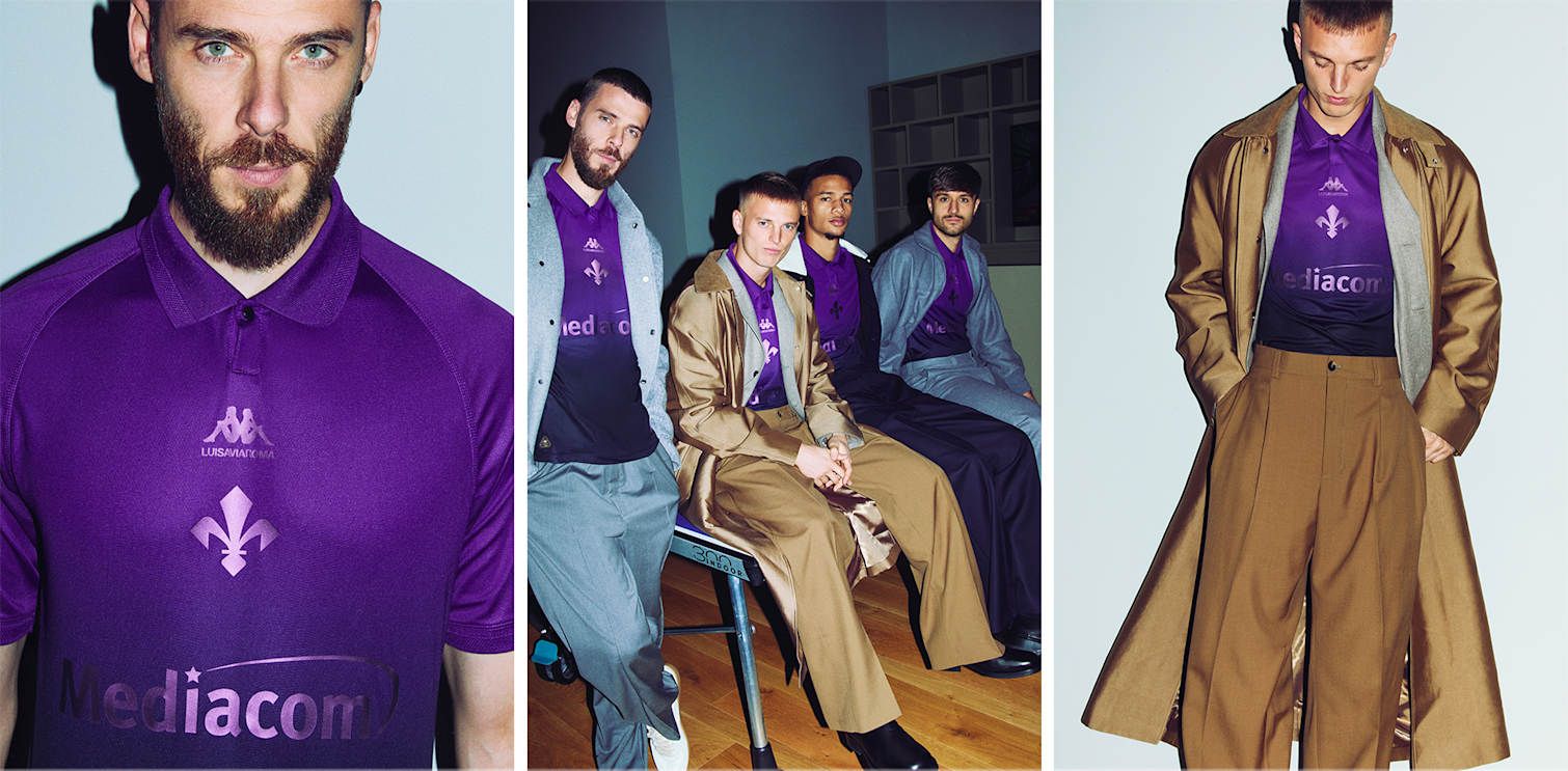 ACF Fiorentina athletes where the new fourth kit jersey styled with tailored jackets and trousers