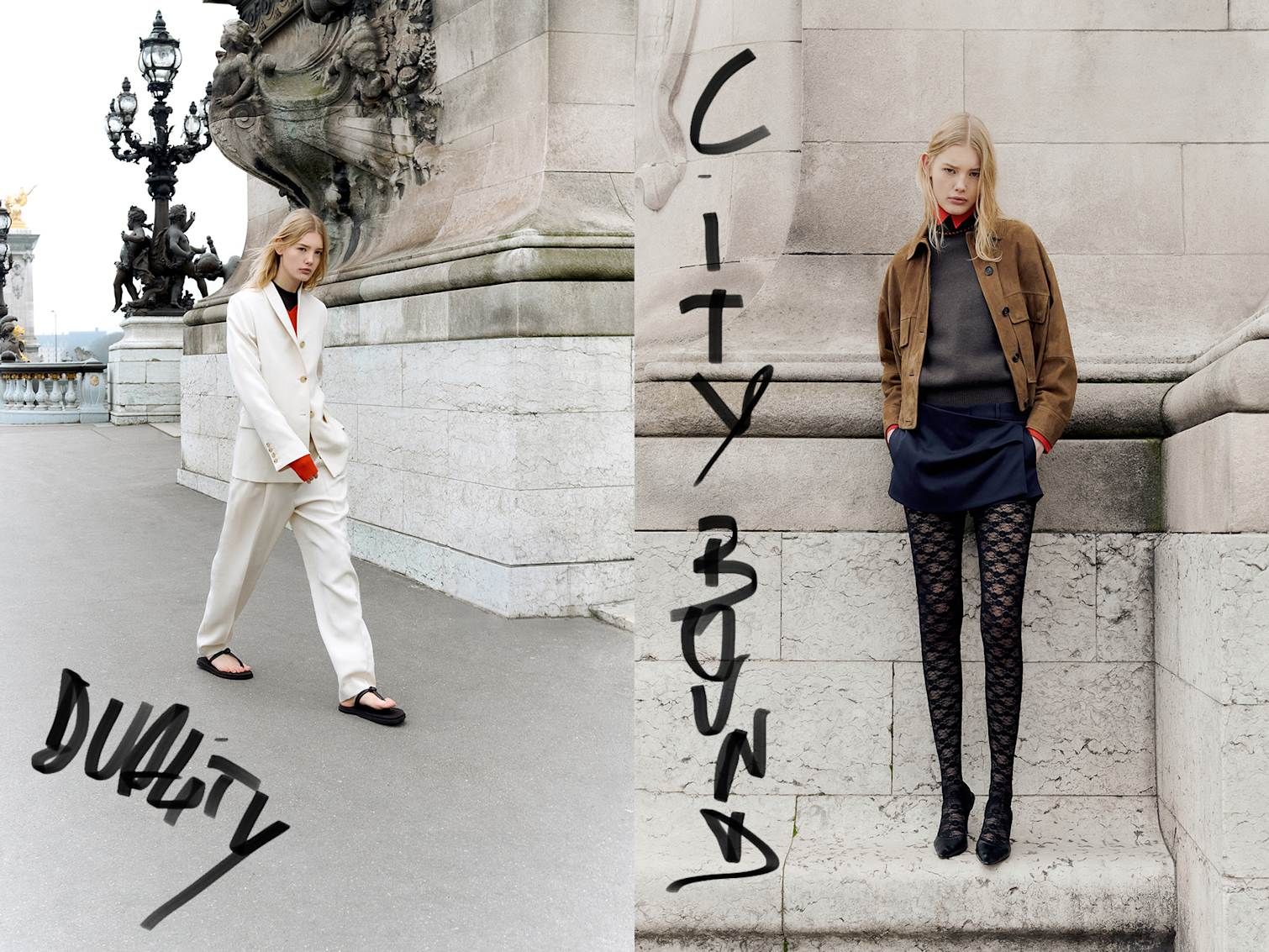 Woman walking in Paris with Toteme blazer, The Row pants and Emme Parson sandals. Woman posing with hands in pocket.