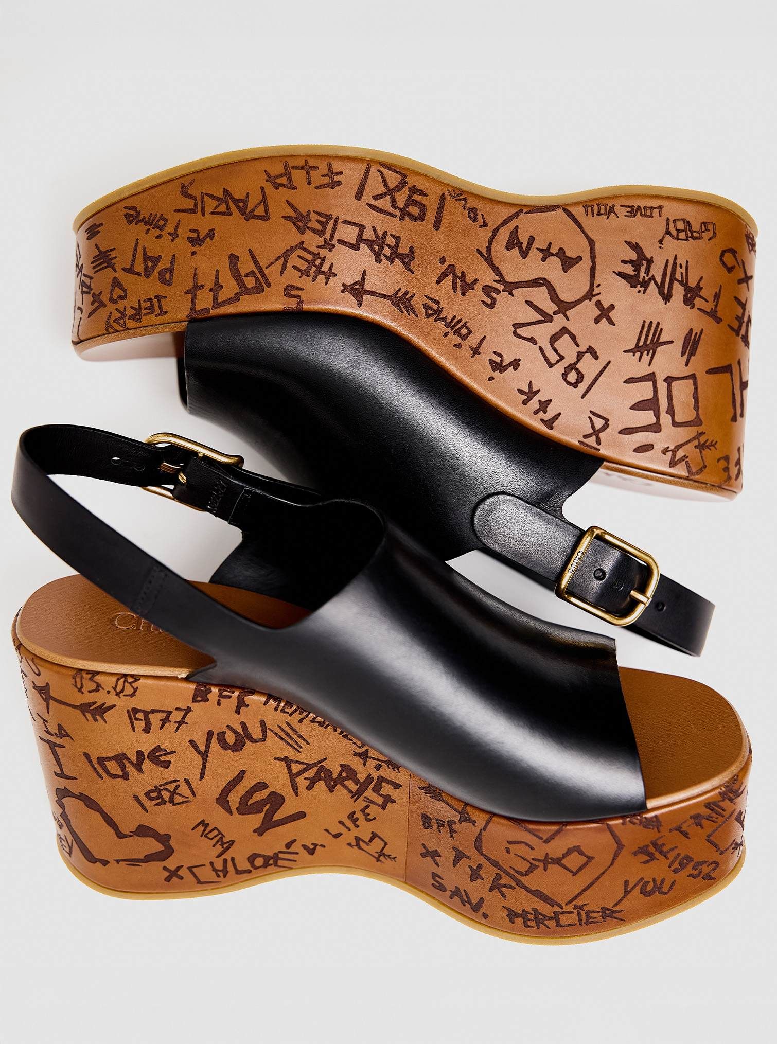Chloé black leather platform sandals