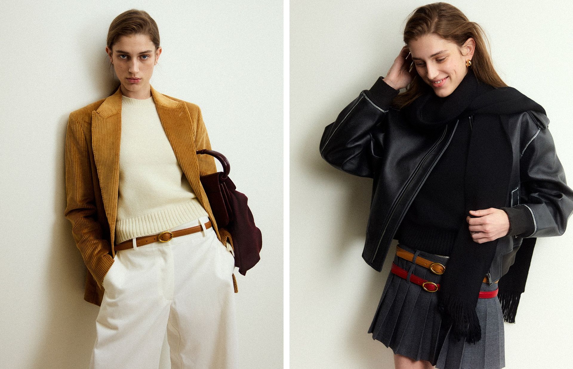 Annagreta wool jumper, wool scarf and leather Sable belt
