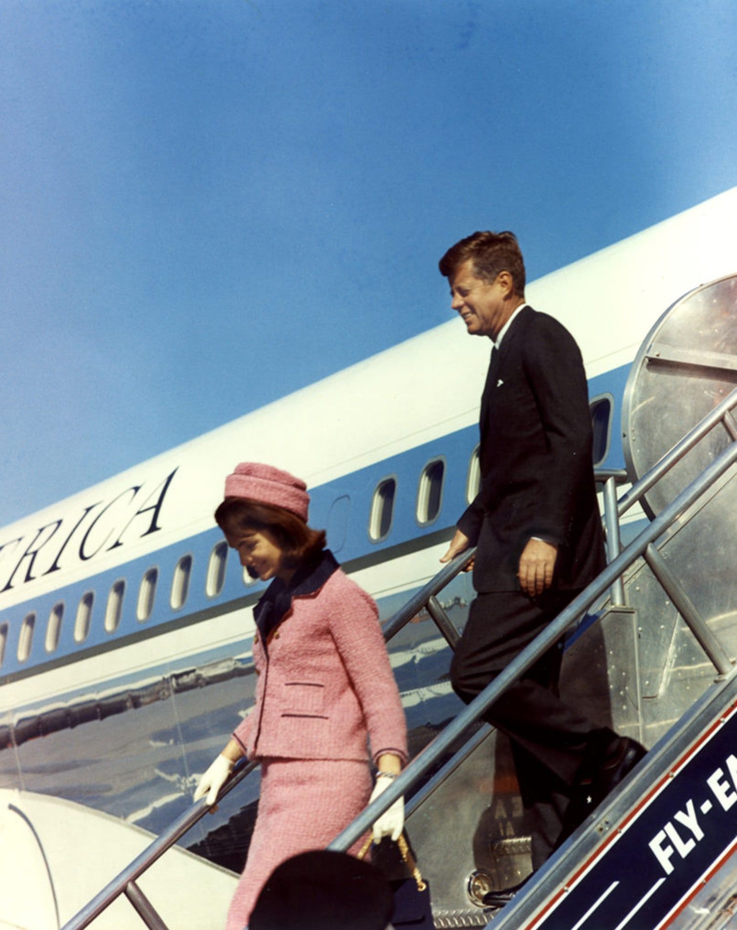 Jackie Kennedy wearing her iconic pink suit.