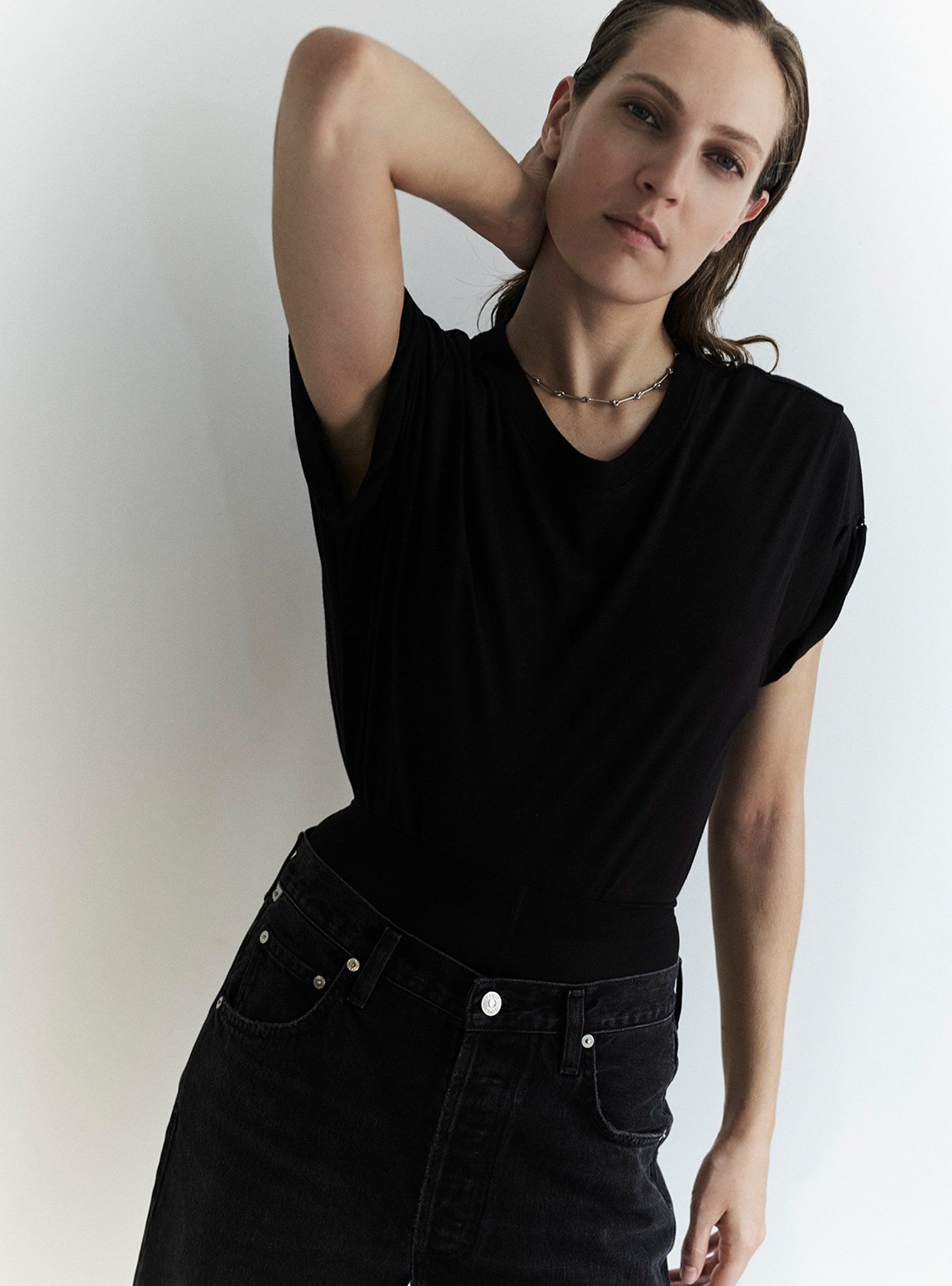 Black t-shirt with black jeans